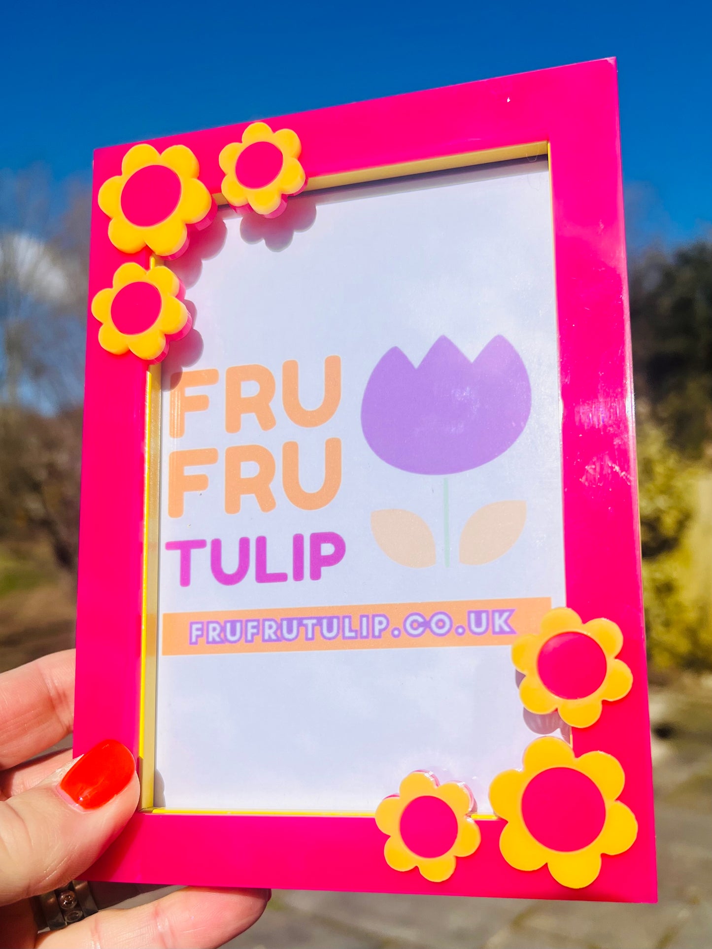 Photo Frame, 6x4 Pink & Yellow Retro Flower Photo Frame