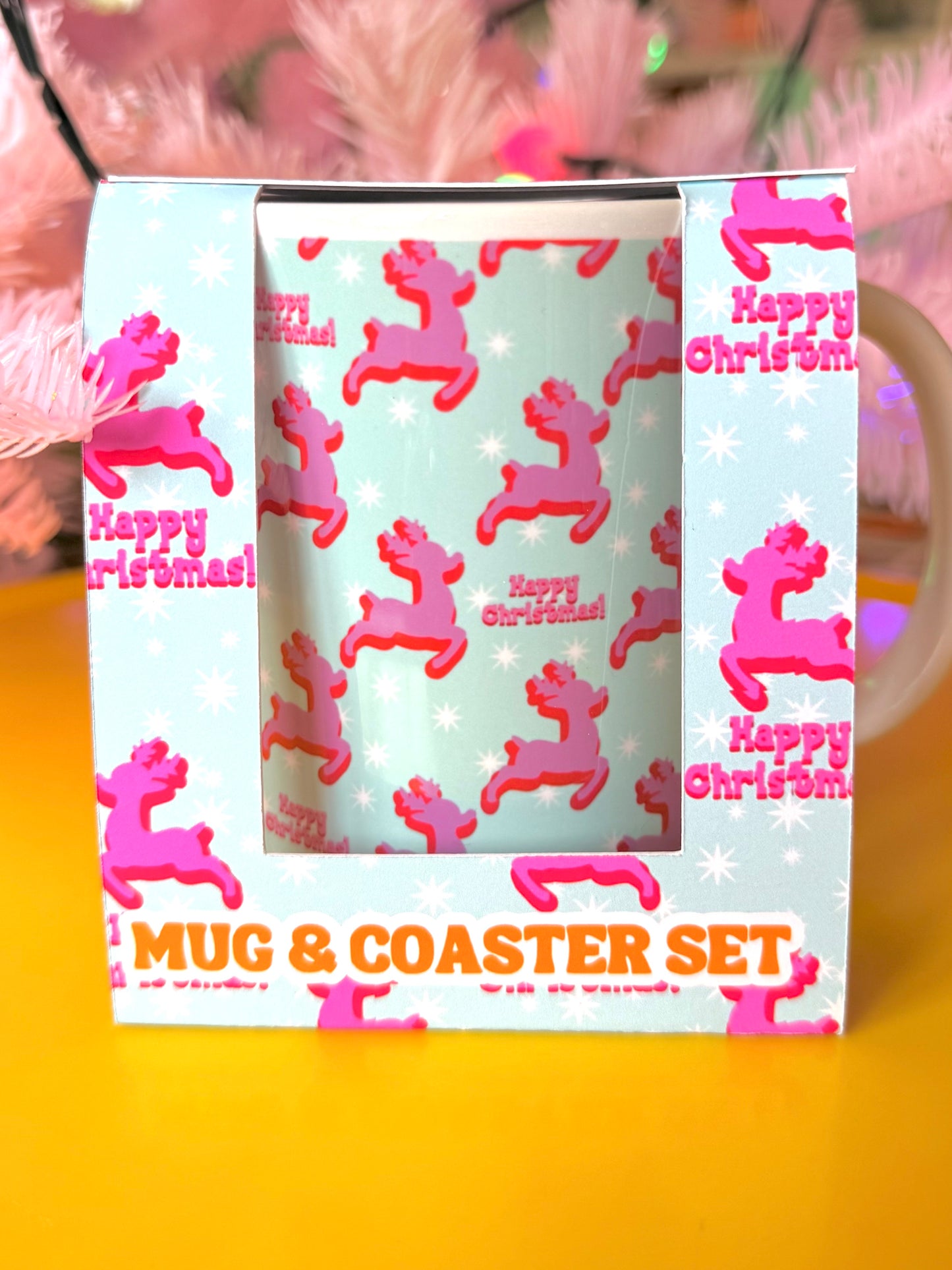 Kitsch Christmas Deer Mug and Coaster Set, Secret Santa Gift