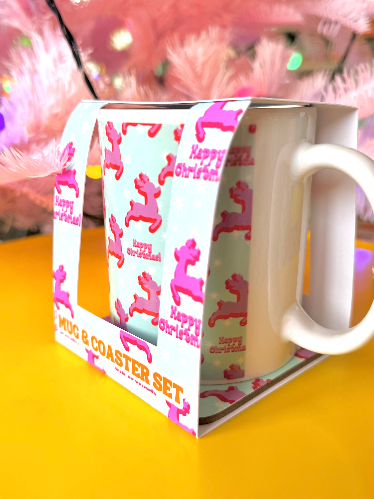 Kitsch Christmas Deer Mug and Coaster Set, Secret Santa Gift