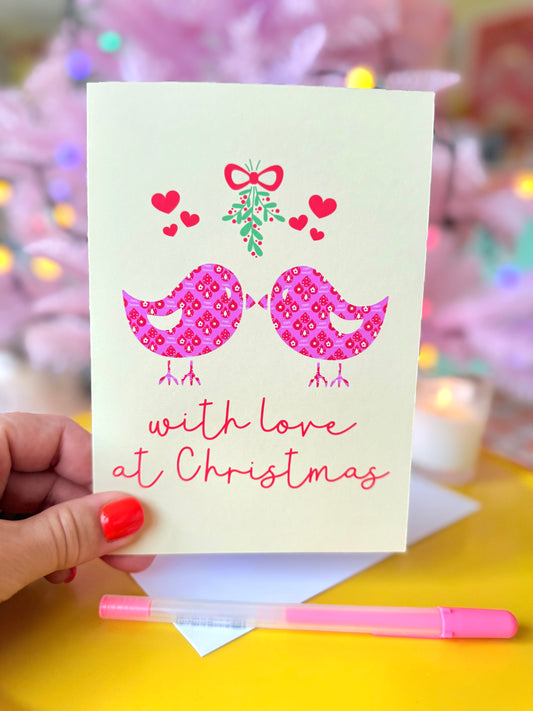 With Love at Christmas, Christmas Card, Blank inside, Large Xmas Card,
