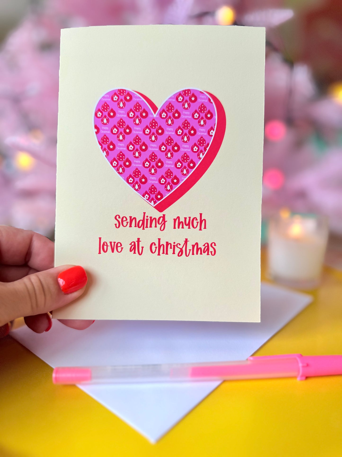 Sending Much Love at Christmas, Heart Christmas Card, Blank inside, Large Xmas Card,