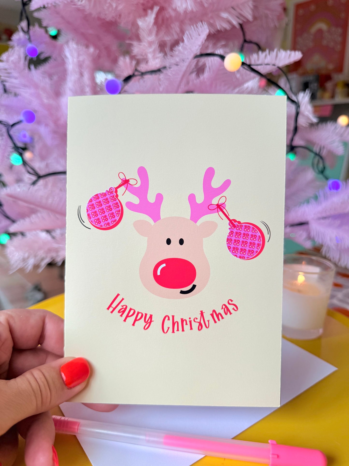 Christmas Card, Fun Reindeer Card, Blank inside, Large Xmas Card,