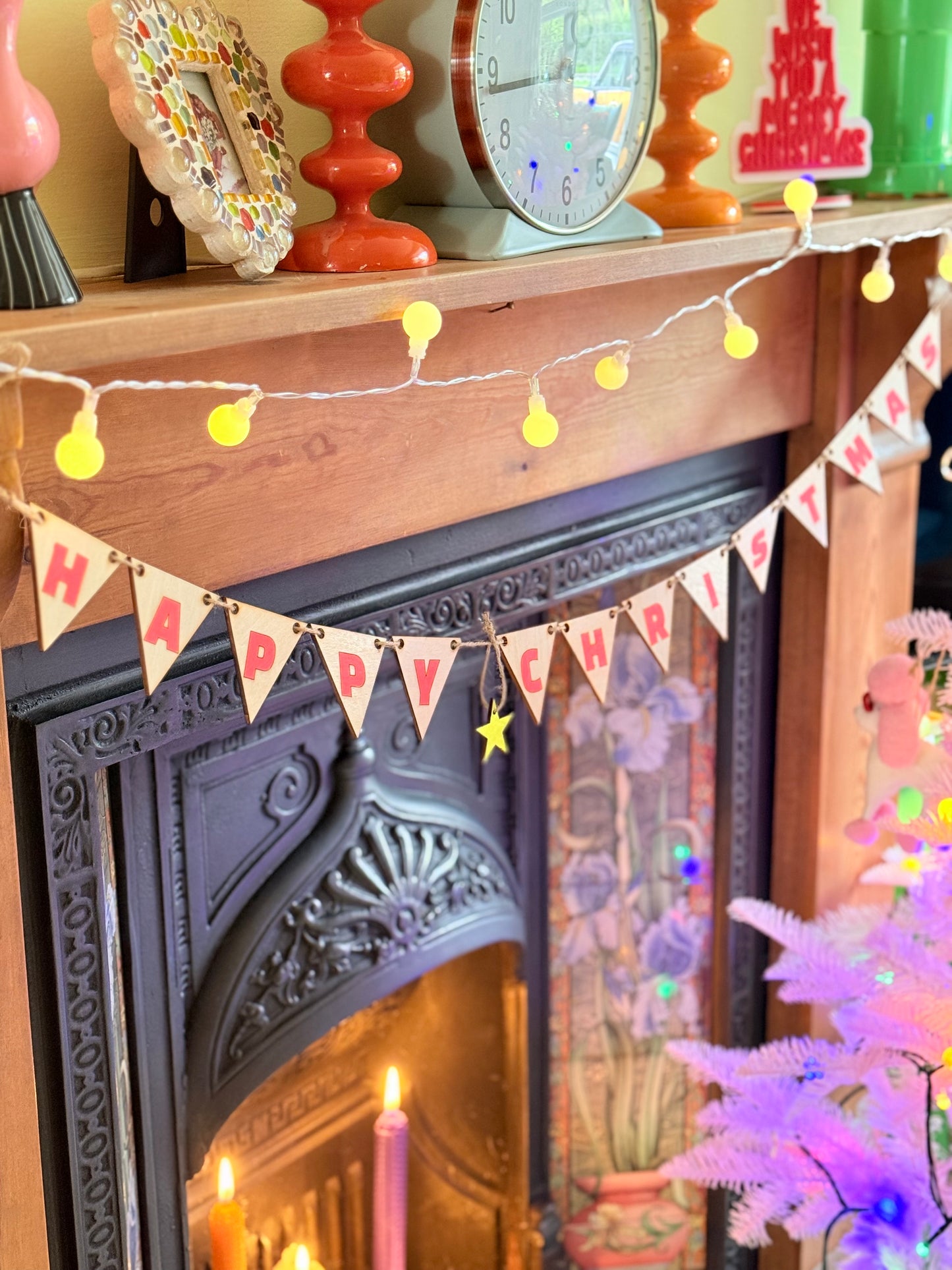 Wooden Christmas Bunting laser cut from Basswood, available in two sizes