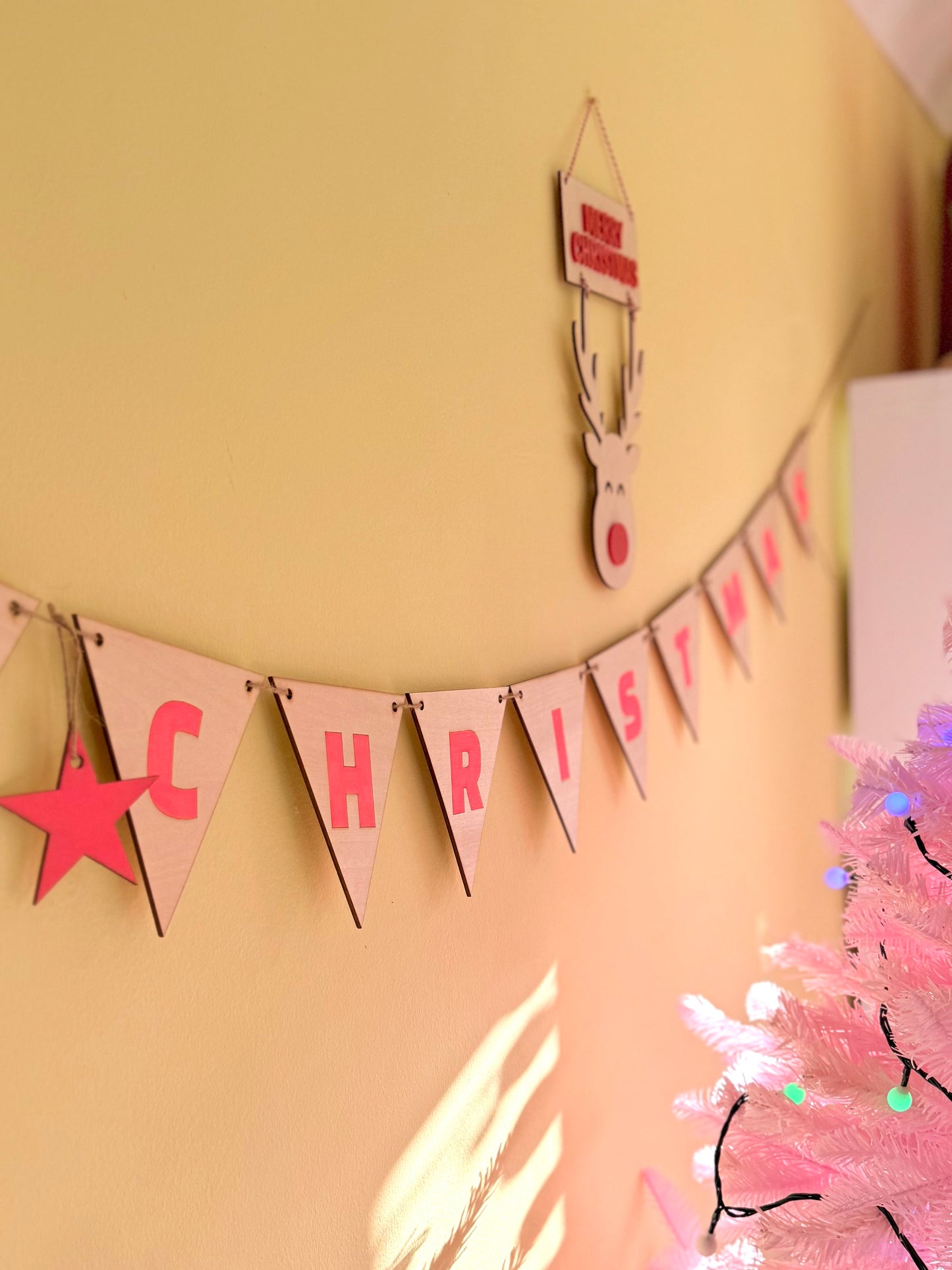 Wooden Christmas Bunting laser cut from Basswood, available in two sizes