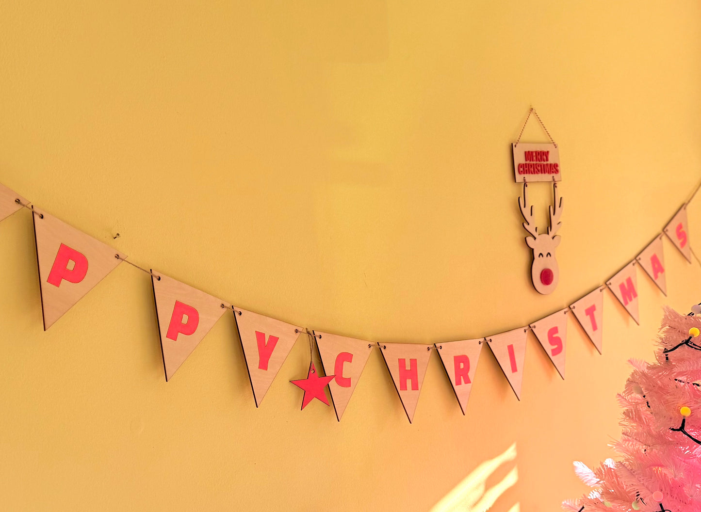 Wooden Christmas Bunting laser cut from Basswood, available in two sizes