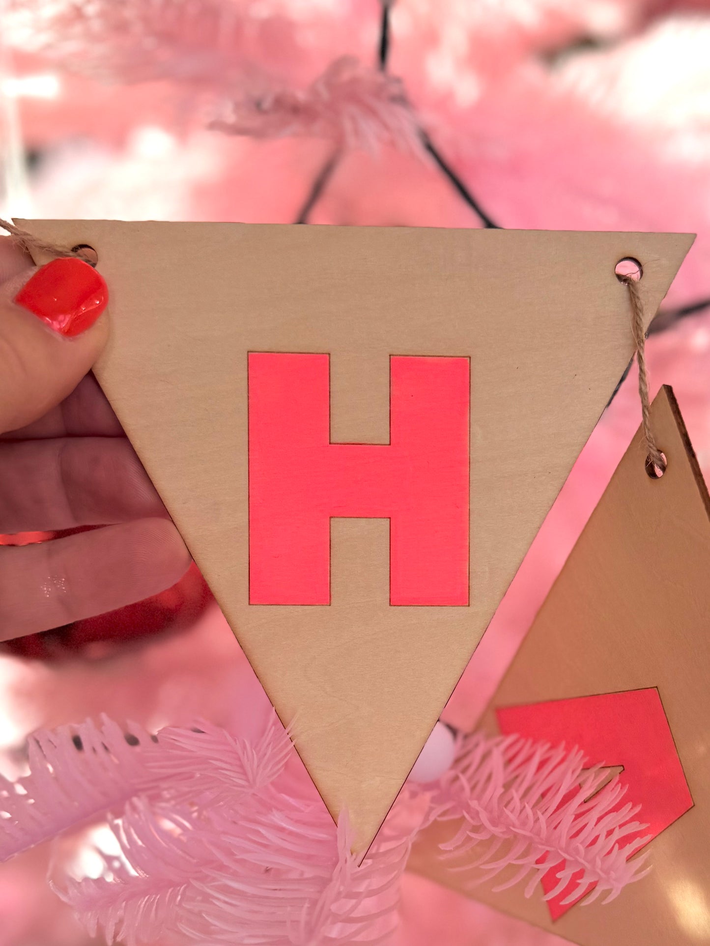 Wooden Christmas Bunting laser cut from Basswood, available in two sizes