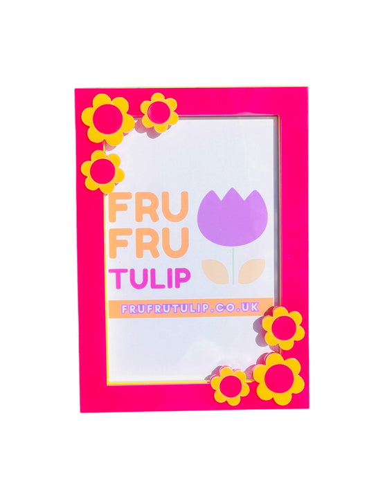 Photo Frame, 6x4 Pink & Yellow Retro Flower Photo Frame