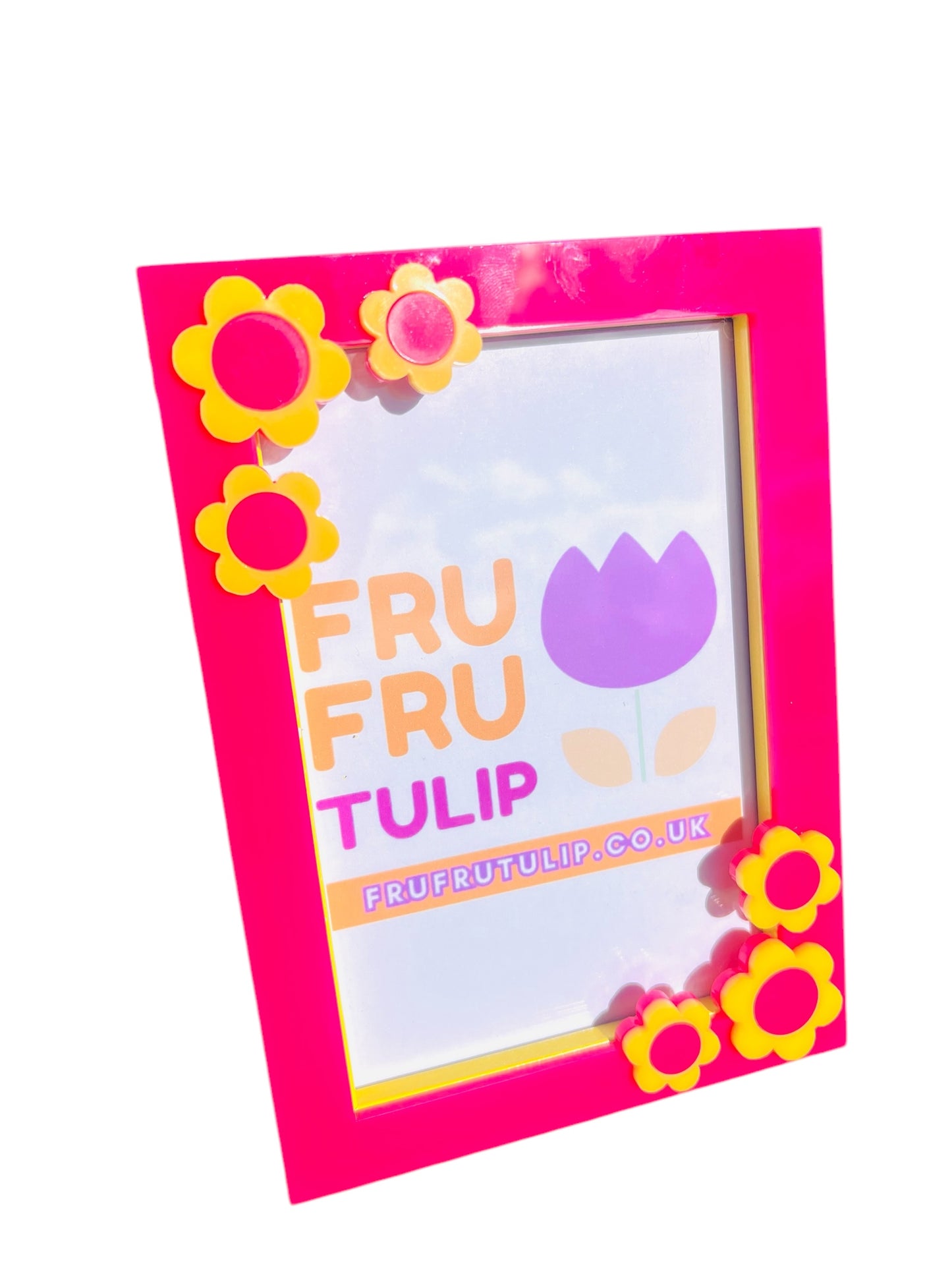 Photo Frame, 6x4 Pink & Yellow Retro Flower Photo Frame