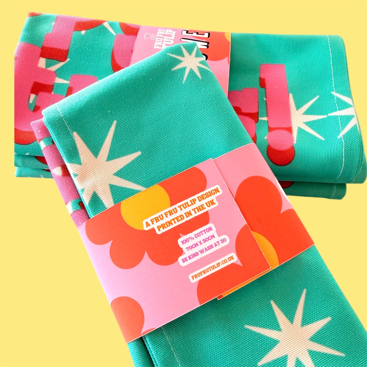 Kitsch Christmas Tea Towel, Pink Deer, Retro Kitchen Decor