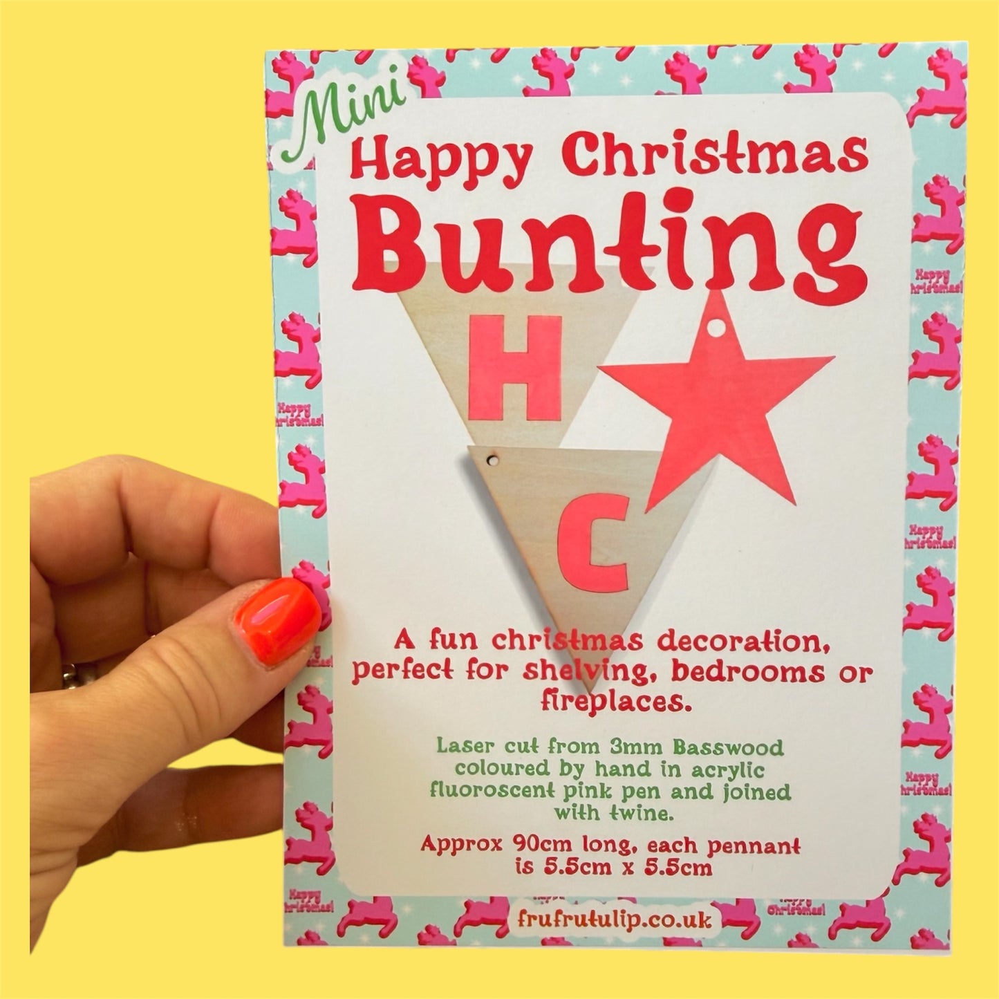 Mini Wooden Christmas Bunting laser cut from Basswood, available in two sizes