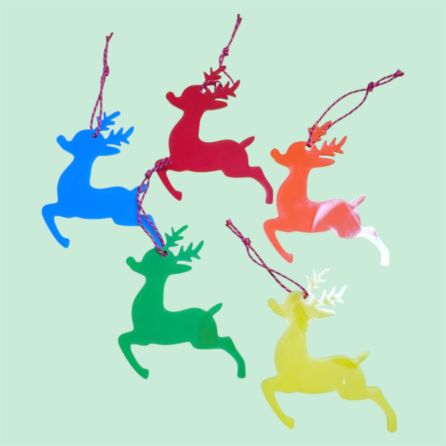 Hanging Reindeer Christmas Tree Decoration, All the colours of the Rainbow.