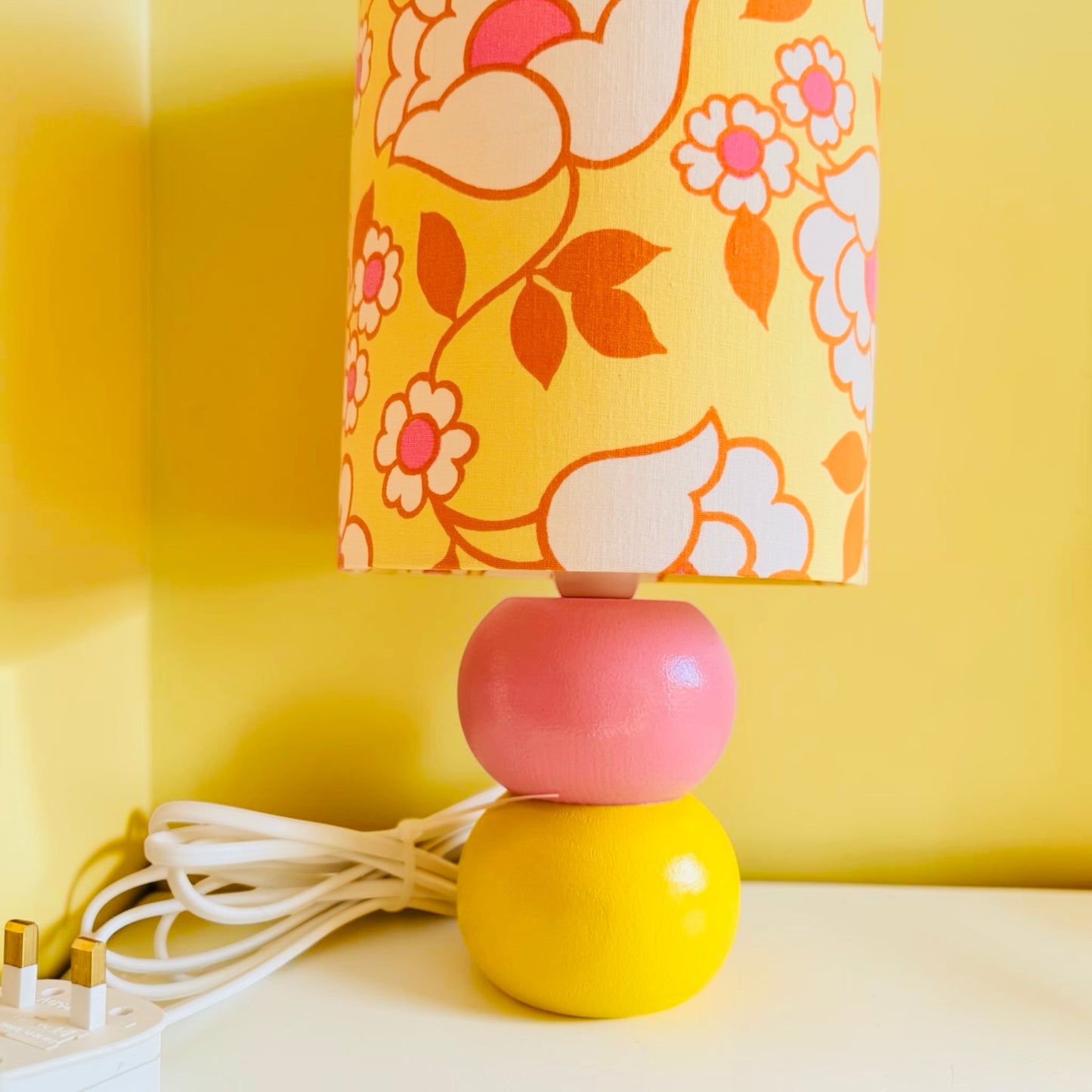 Small Handmade Yellow and Pink Table Lamp