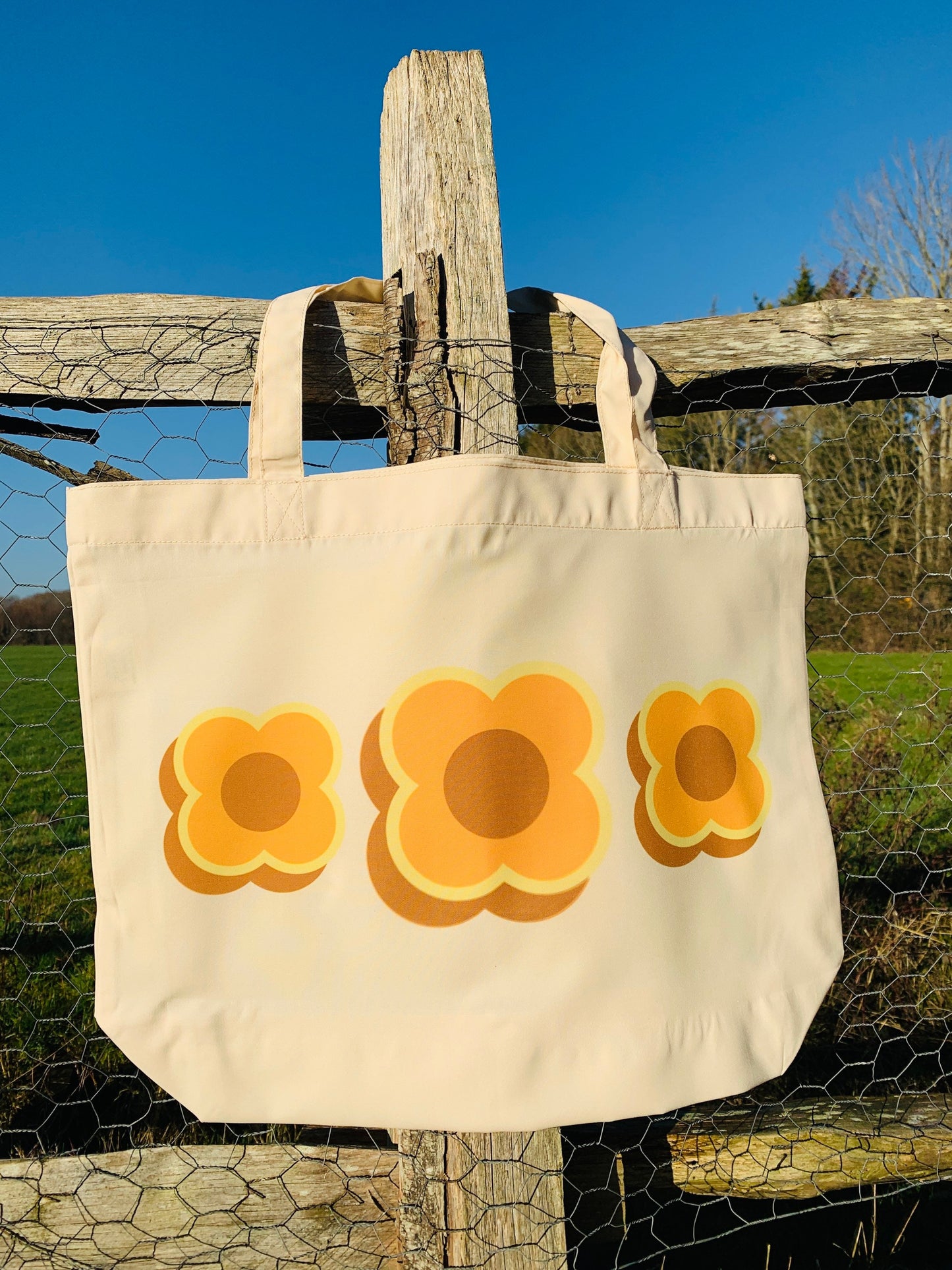 Large Tote Bag retro Flower Design