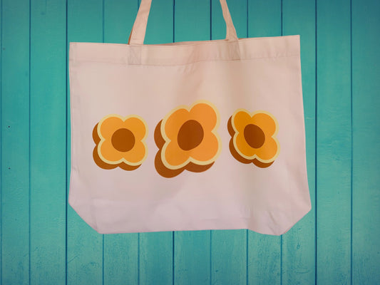 Large Tote Bag retro Flower Design