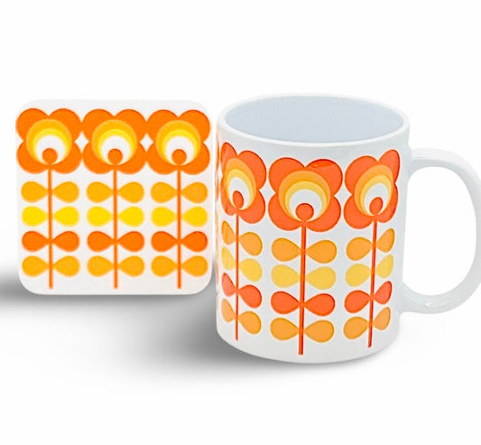 Orange Retro Flower Mug