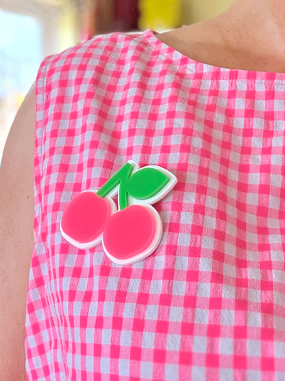 Fun Acylic Cherry Brooch in Red or Pink