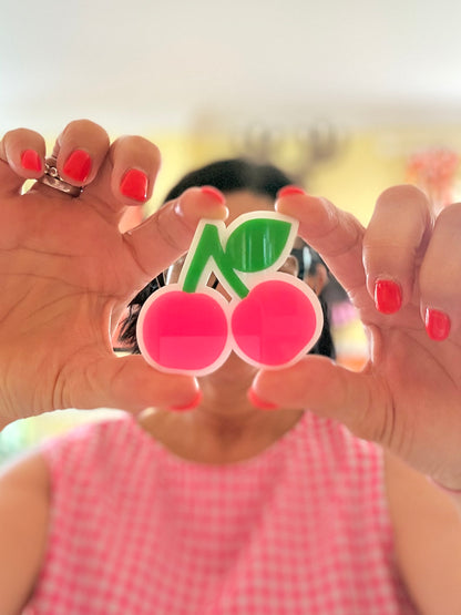 Fun Acylic Cherry Brooch in Red or Pink