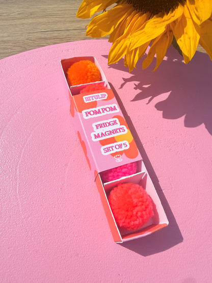 Set of 5 Neon Pom Pom Fridge Magnets/Notice Board Magnets