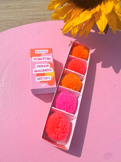 Set of 5 Neon Pom Pom Fridge Magnets/Notice Board Magnets