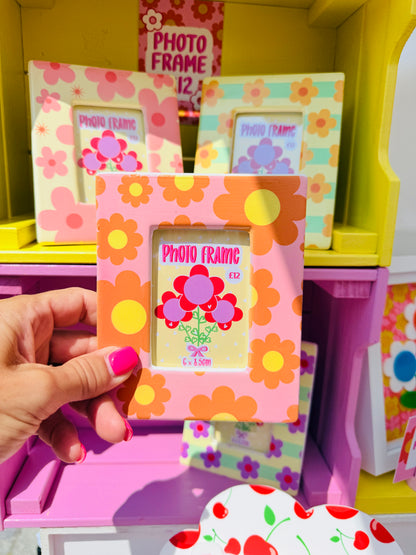 Small Ceramic Photo Frame, Retro Flower Design