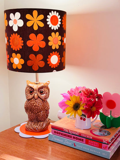 Vintage Owl Table Lamp, Handmade Retro Flower Fabric Lampshade
