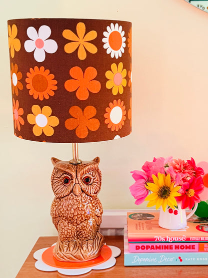 Vintage Owl Table Lamp, Handmade Retro Flower Fabric Lampshade