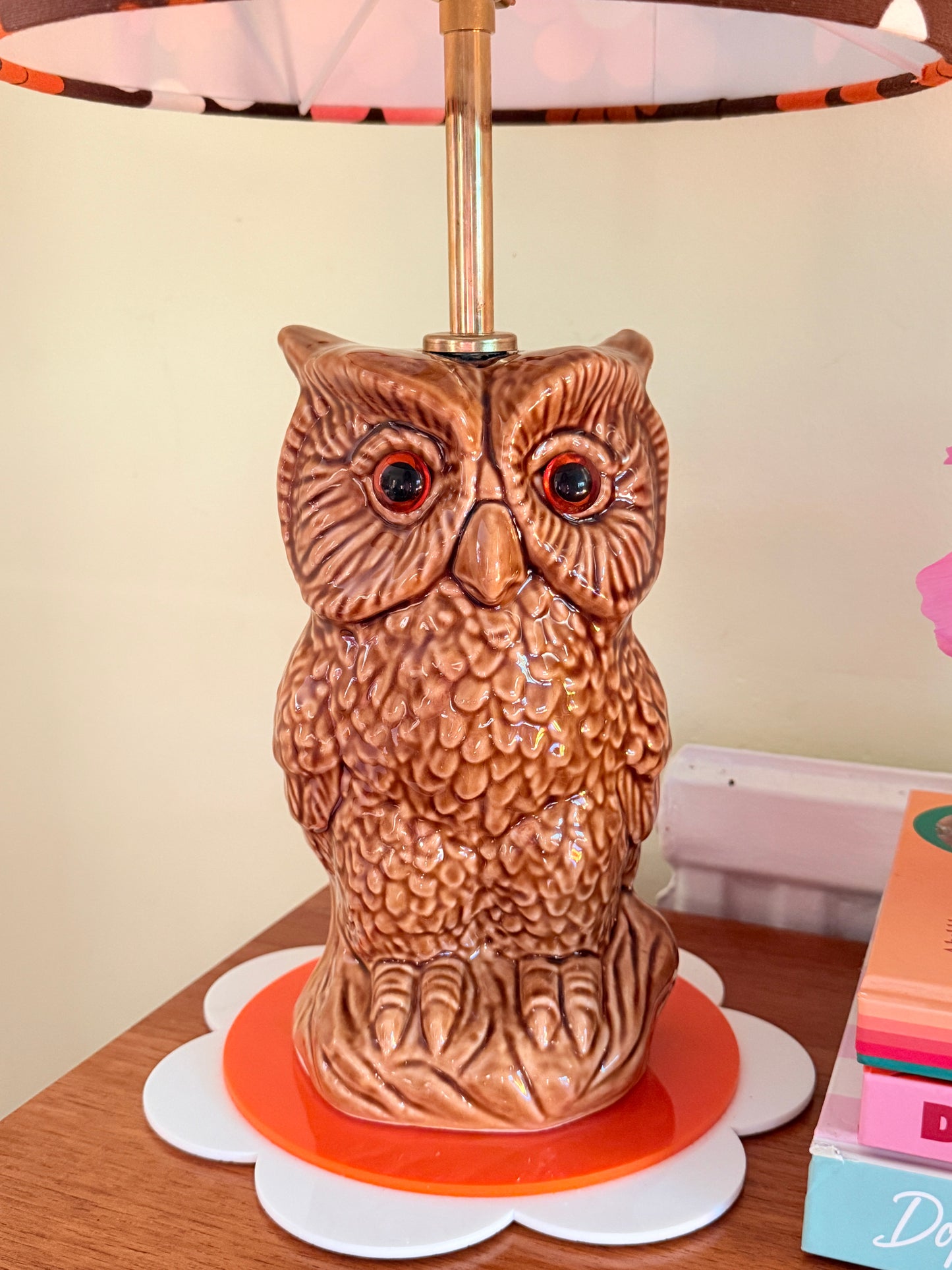 Vintage Owl Table Lamp, Handmade Retro Flower Fabric Lampshade