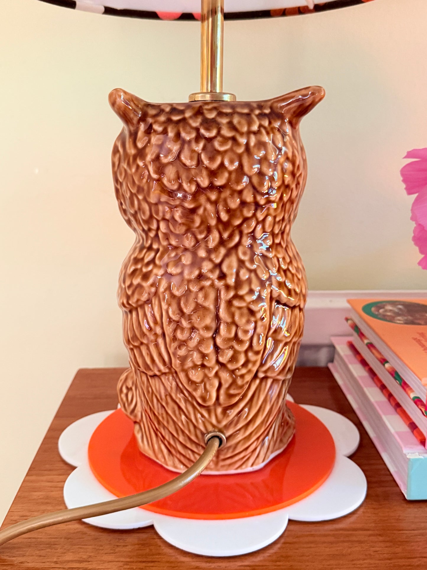 Vintage Owl Table Lamp, Handmade Retro Flower Fabric Lampshade