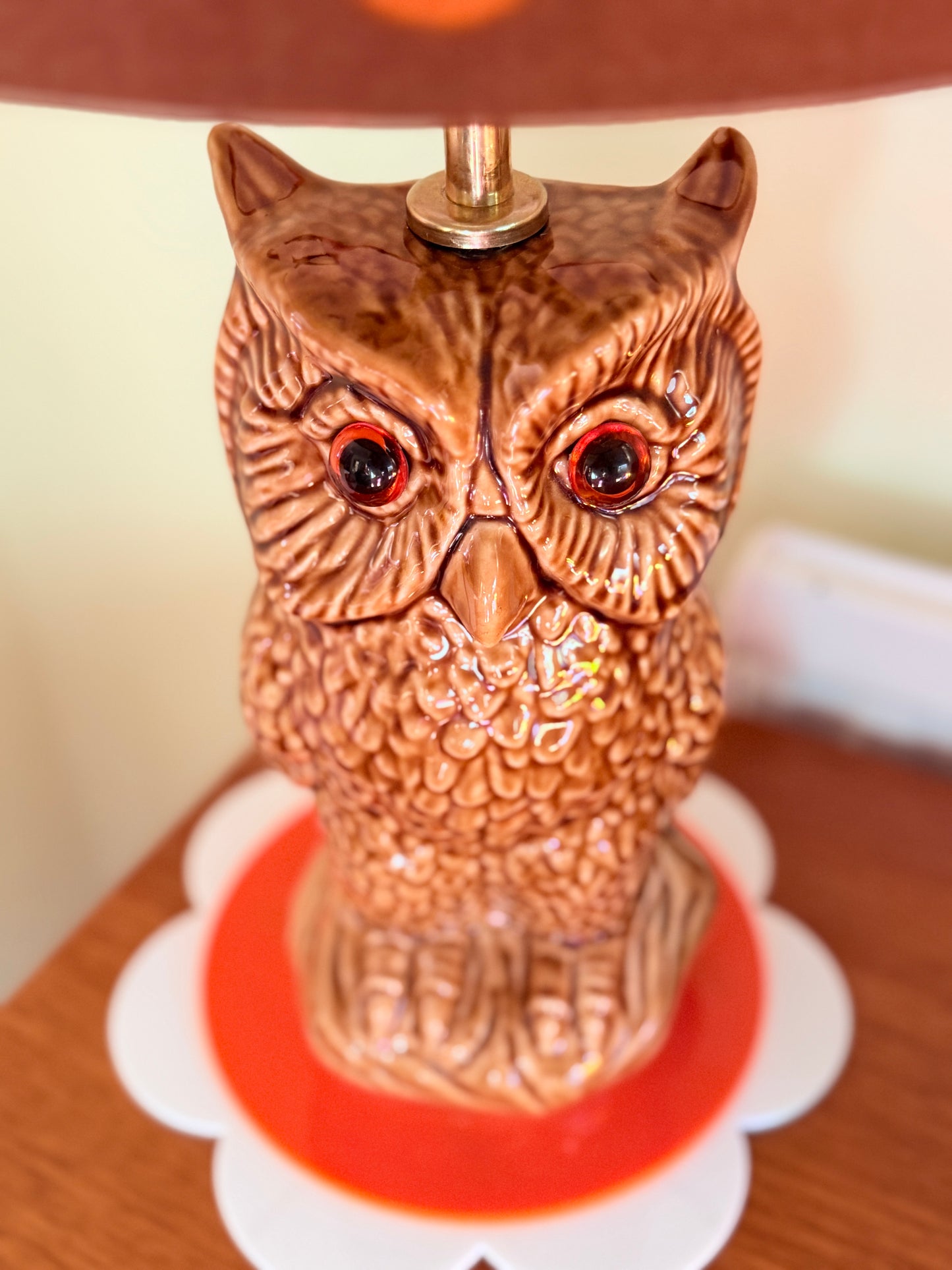 Vintage Owl Table Lamp, Handmade Retro Flower Fabric Lampshade