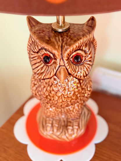 Vintage Owl Table Lamp, Handmade Retro Flower Fabric Lampshade