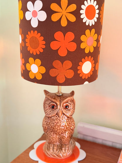Vintage Owl Table Lamp, Handmade Retro Flower Fabric Lampshade