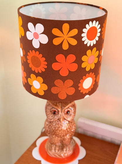 Vintage Owl Table Lamp, Handmade Retro Flower Fabric Lampshade