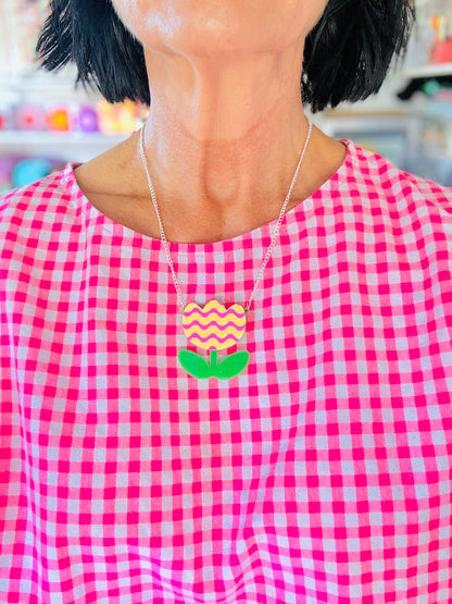Laser Cut Acrylic Tulip Necklace,