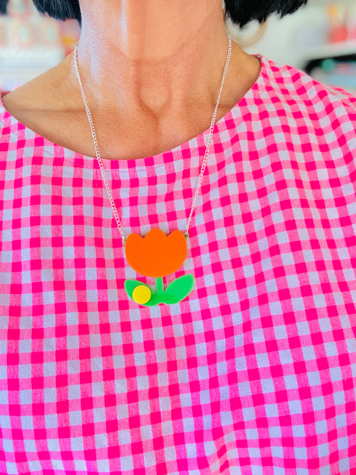 Laser Cut Acrylic Tulip Necklace,