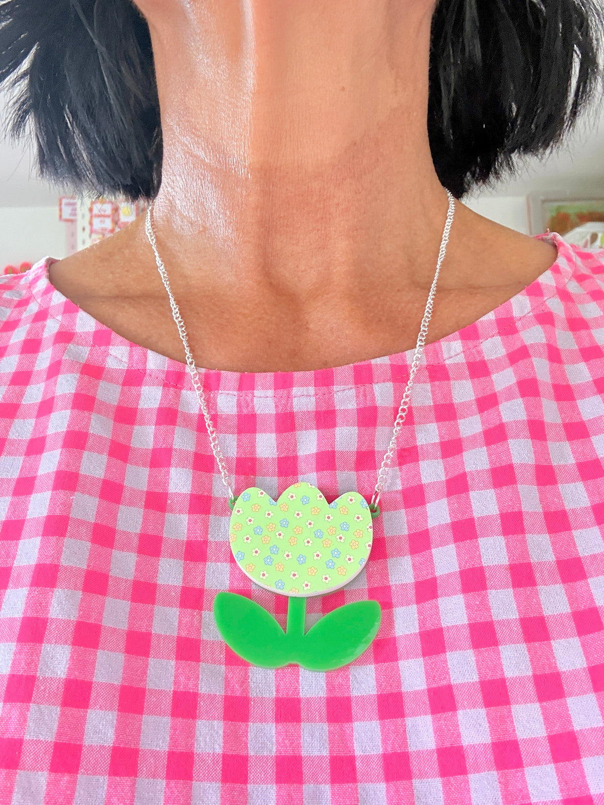 Laser Cut Acrylic Tulip Necklace,