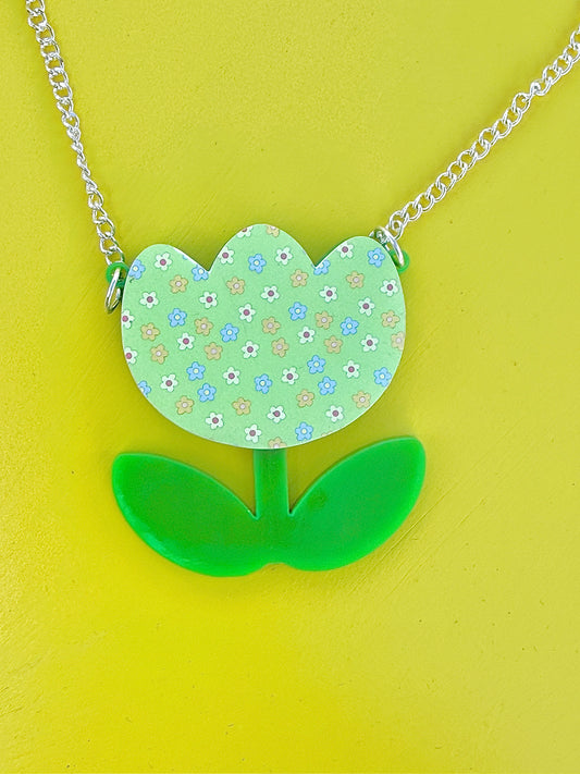 Laser Cut Acrylic Tulip Necklace,