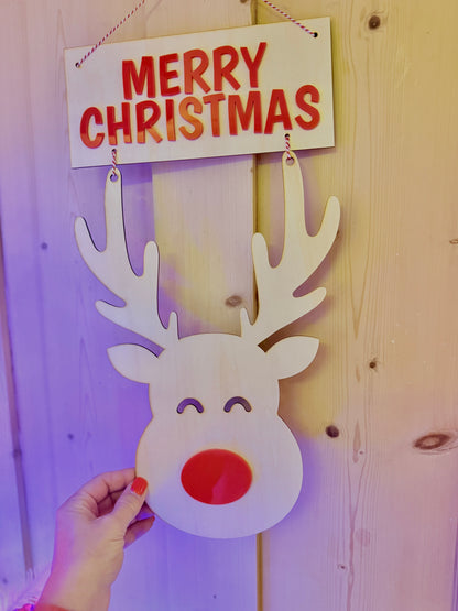 Christmas Reindeer Wall Decoration, Fun Festive Wall Hanging