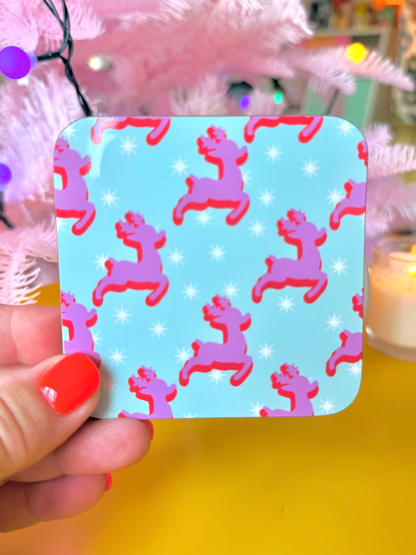 Kitsch Christmas Deer Mug and Coaster Set, Secret Santa Gift