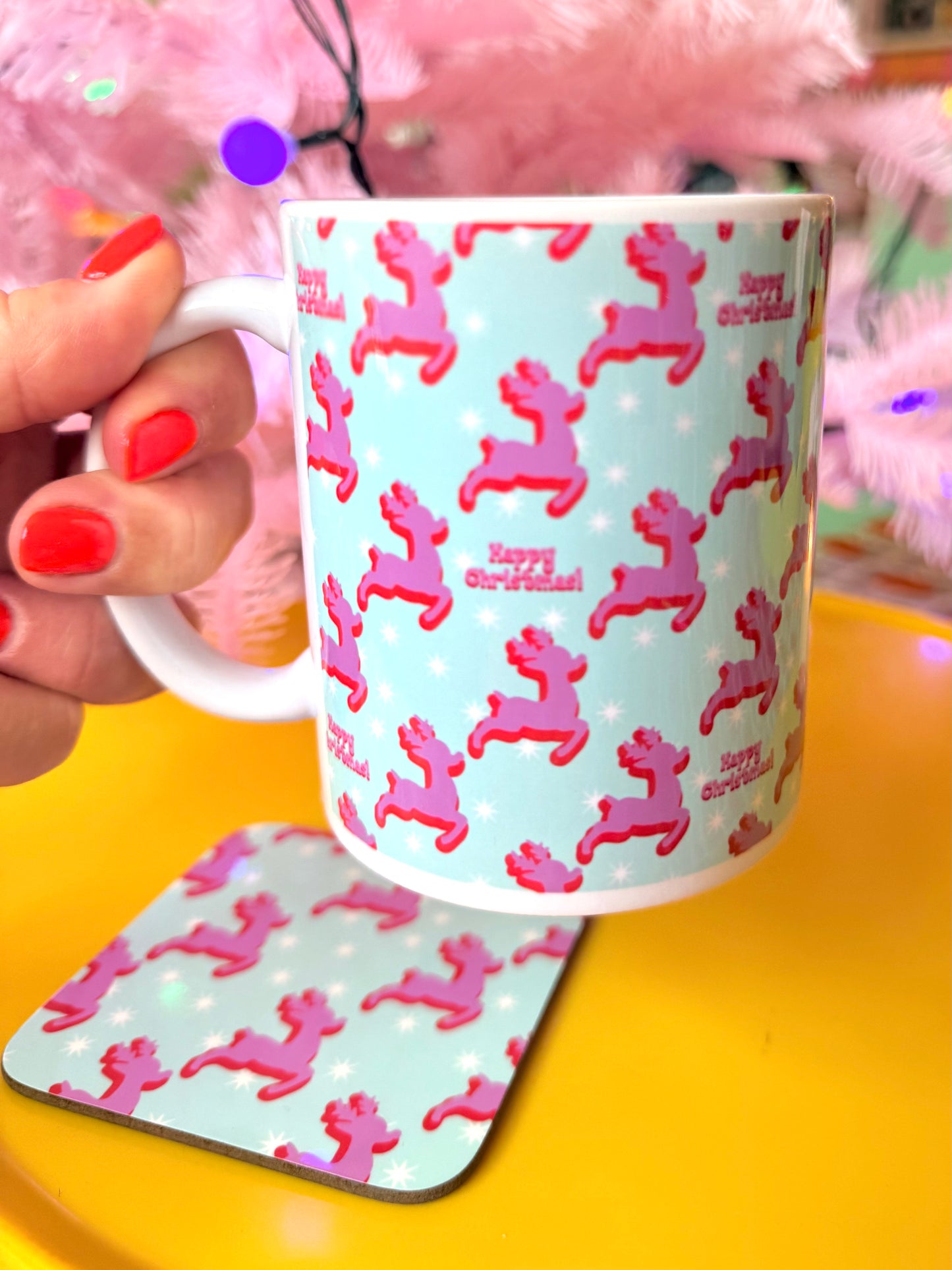 Kitsch Christmas Deer Mug and Coaster Set, Secret Santa Gift