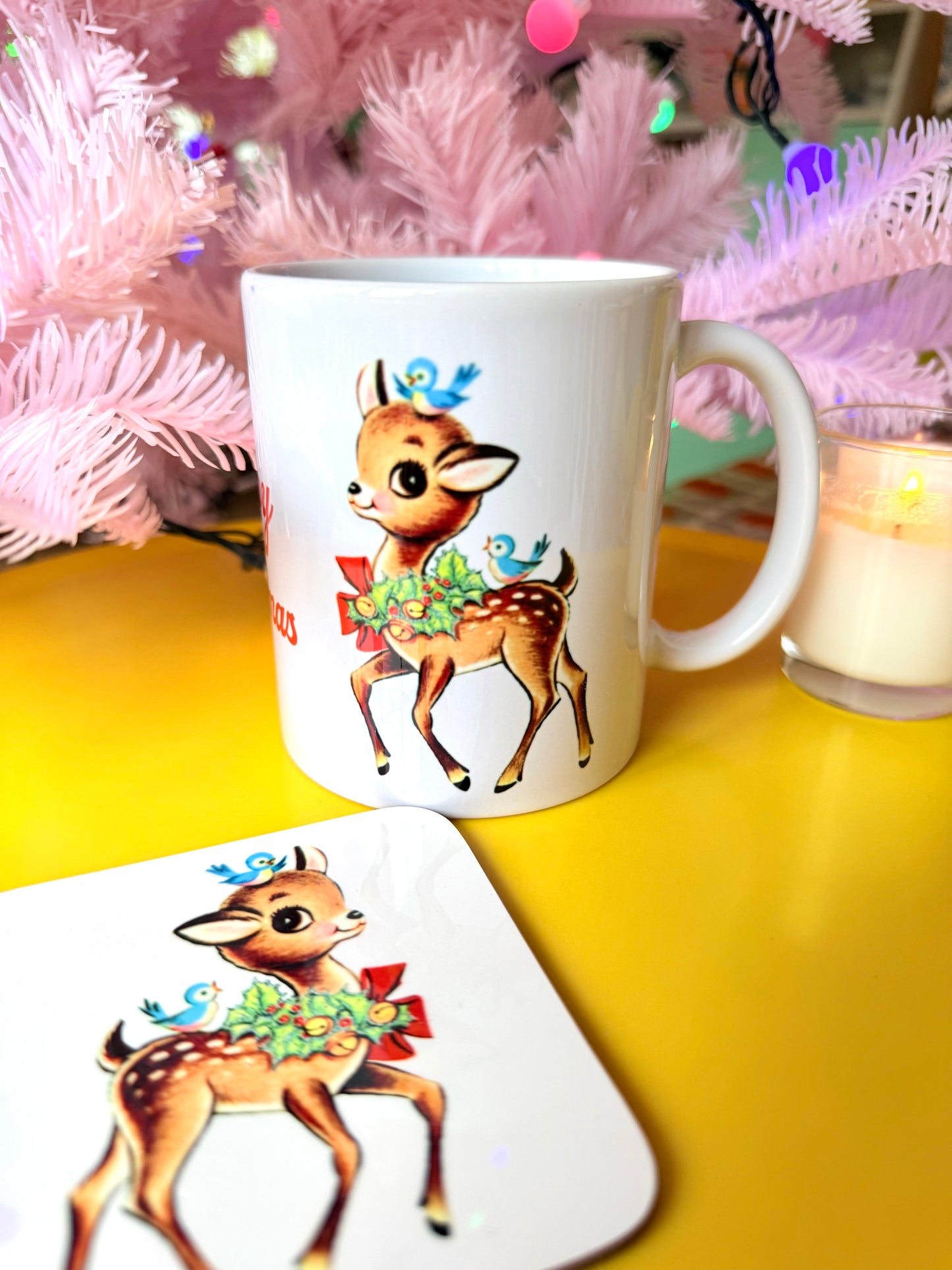 Kitsch Christmas Deer Mug and Coaster Set, Secret Santa Gift