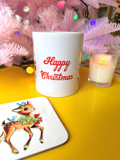 Kitsch Christmas Deer Mug and Coaster Set, Secret Santa Gift