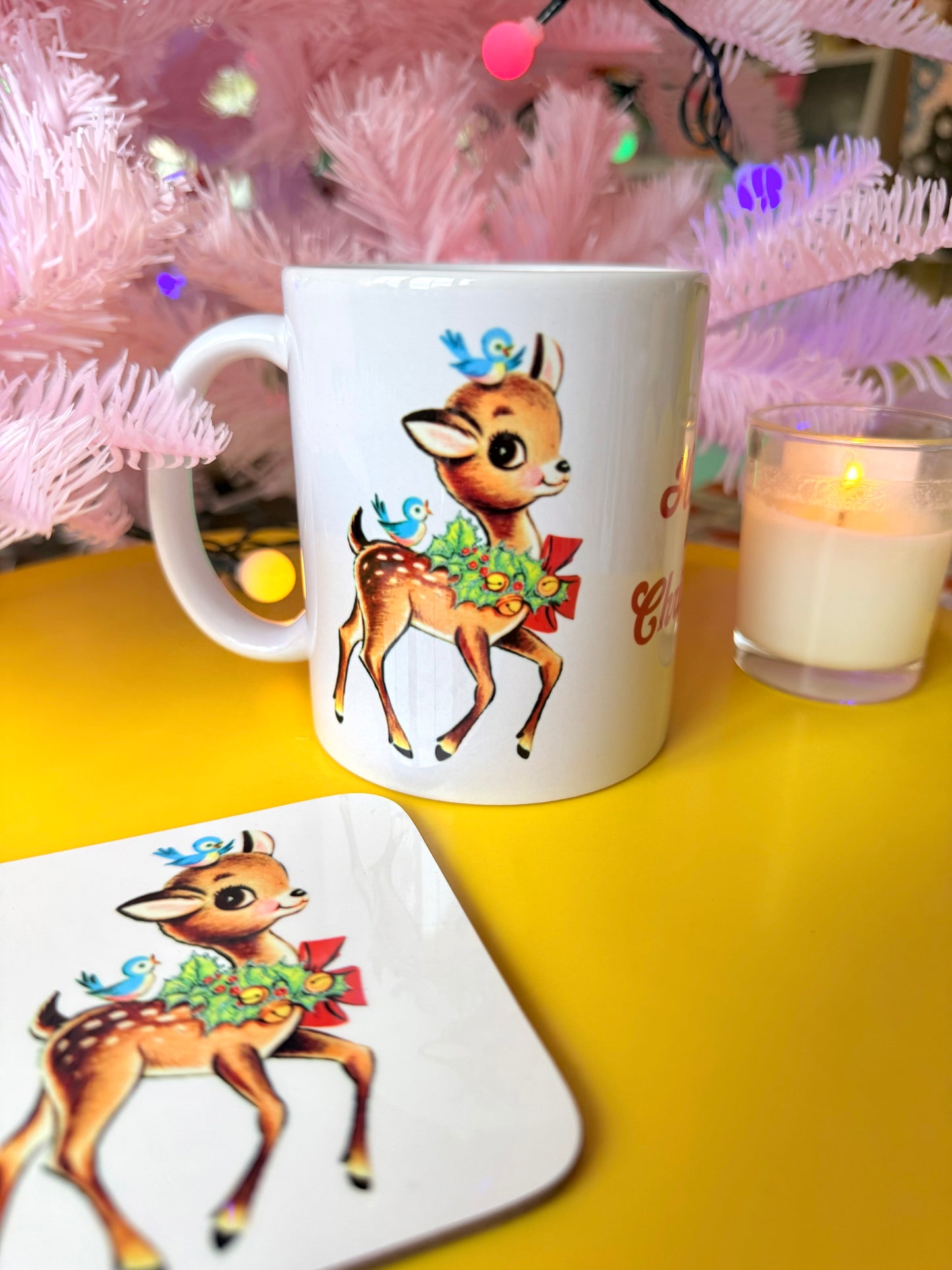 Kitsch Christmas Deer Mug and Coaster Set, Secret Santa Gift