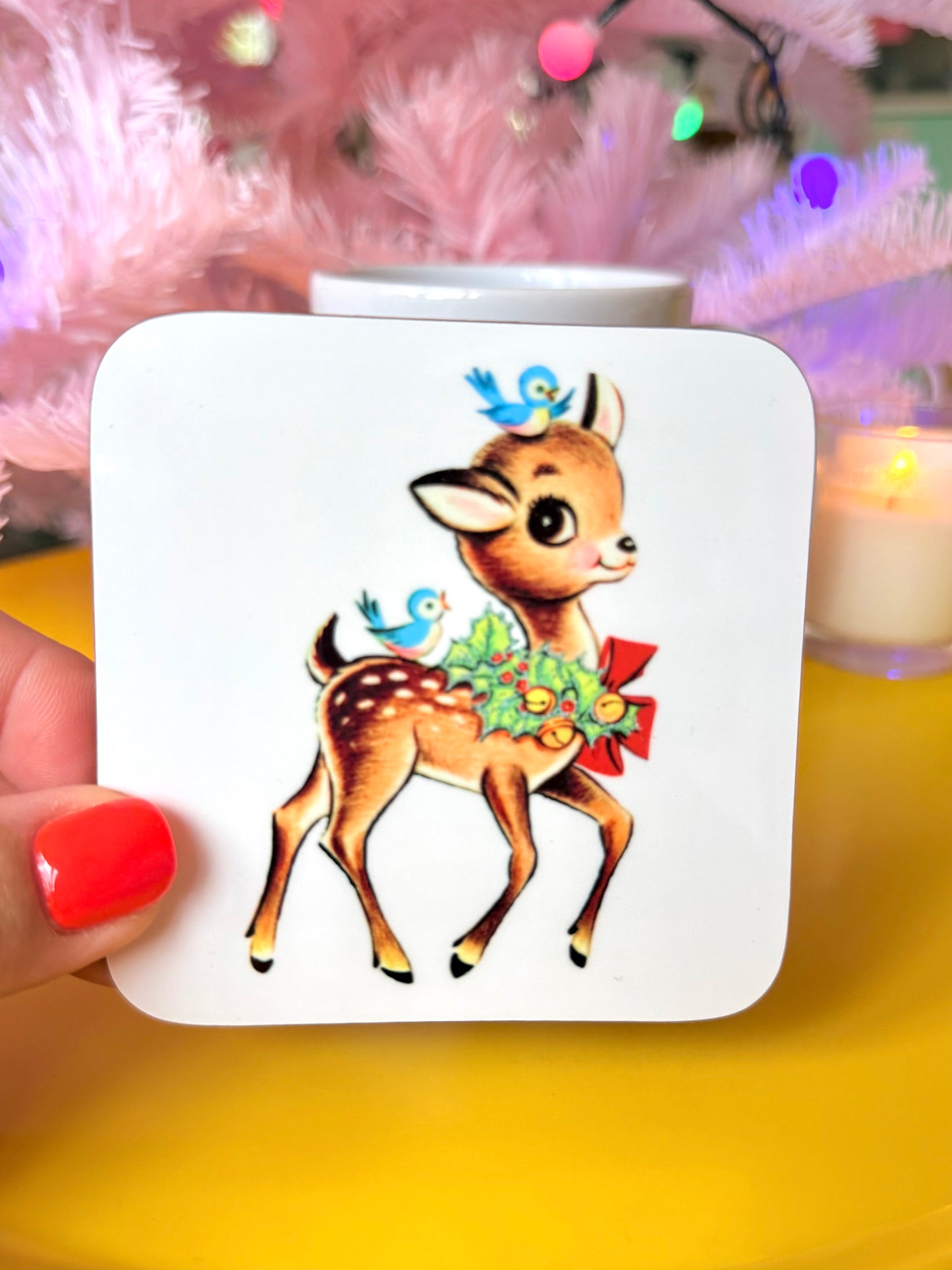 Kitsch Christmas Deer Mug and Coaster Set, Secret Santa Gift