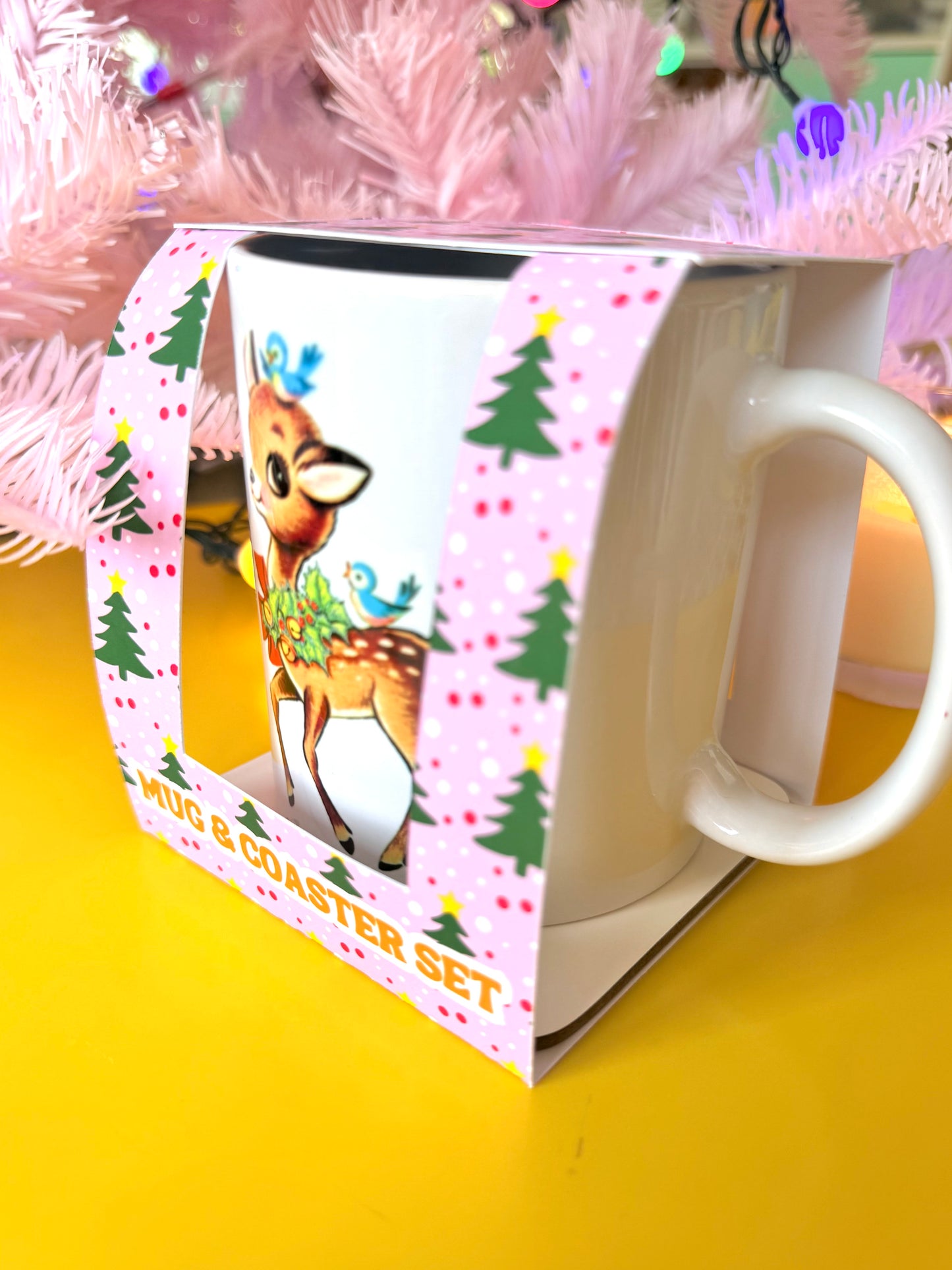 Kitsch Christmas Deer Mug and Coaster Set, Secret Santa Gift
