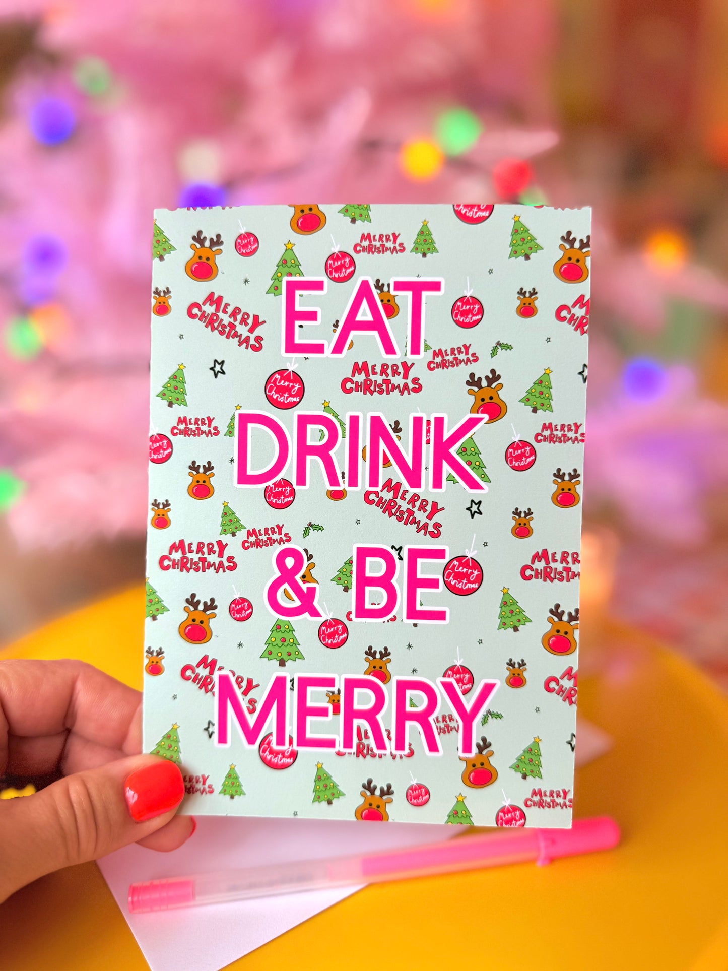 Eat, Drink & Be Merry Christmas Card, Blank inside, Large Xmas Card,