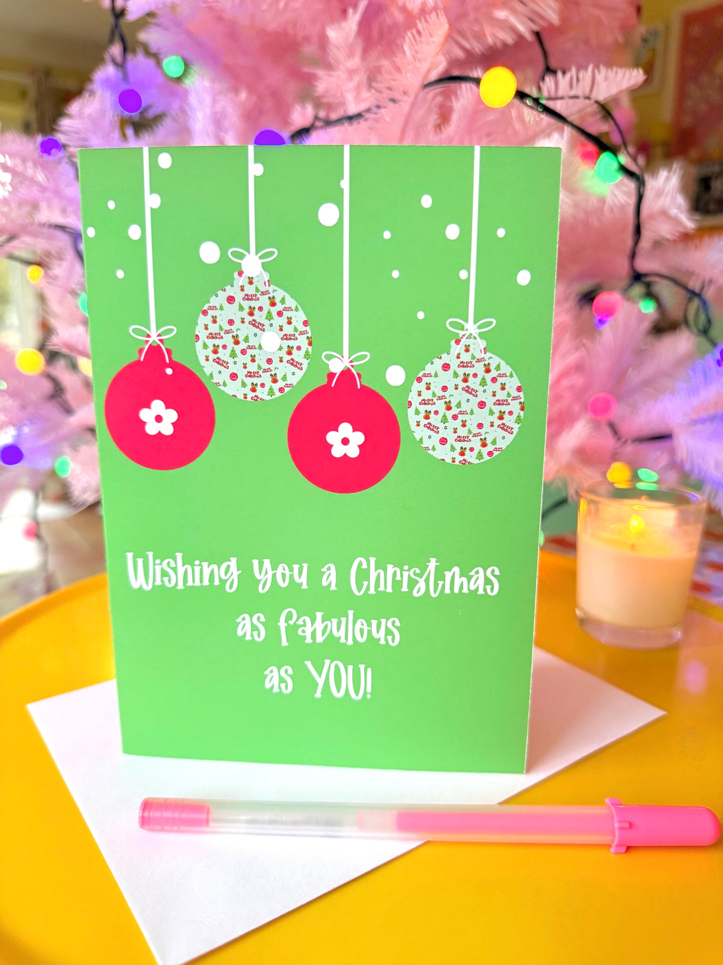 Fun Christmas Bauble Card, Blank inside, Large Xmas Card,