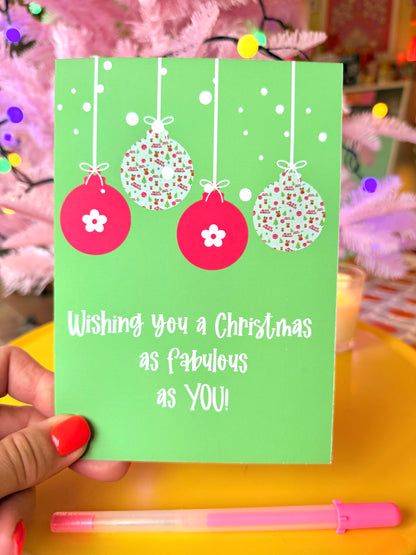 Fun Christmas Bauble Card, Blank inside, Large Xmas Card,