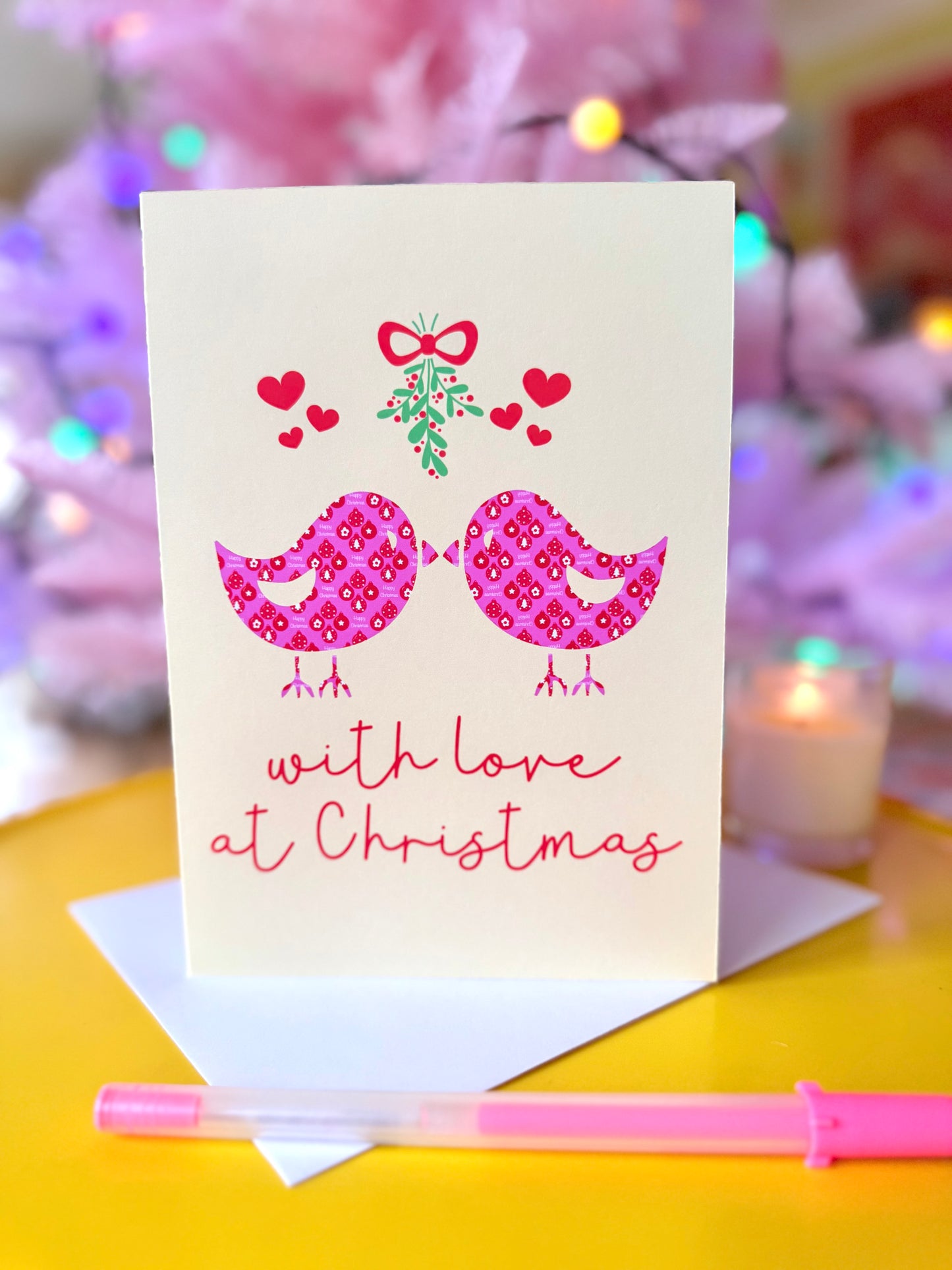 With Love at Christmas, Christmas Card, Blank inside, Large Xmas Card,