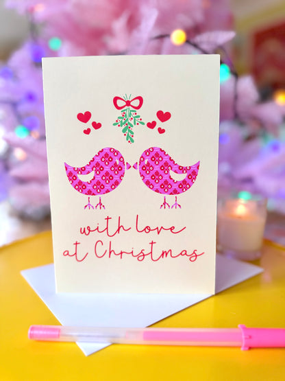 With Love at Christmas, Christmas Card, Blank inside, Large Xmas Card,