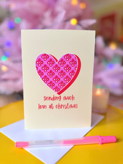Sending Much Love at Christmas, Heart Christmas Card, Blank inside, Large Xmas Card,